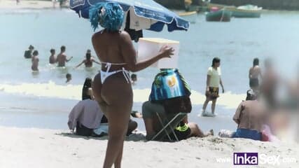 Colombian Ebony Latina With Huge Ass And Big Tits Gets Caught On The Beach By Young White Guy With Pink Penis