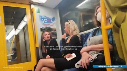 Beautiful friends reacting bulge flash train