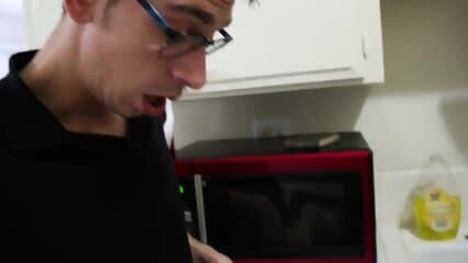 Mom fucks stepson in the kitchen in front of her husband