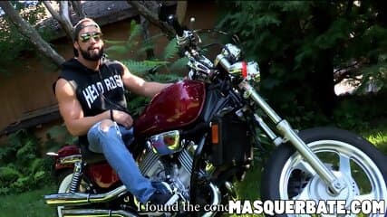 Zack is bearded muscular biker who is jerking off outdoors